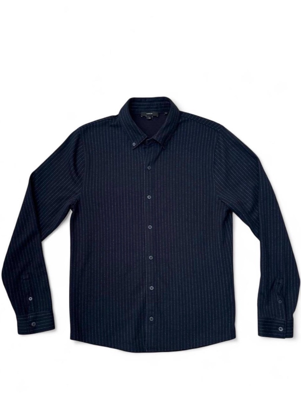 Vince Men's Navy Blue Pinstripe Knit Button Down Shirt Size Medium M